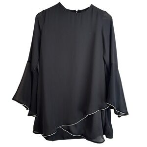 NEW Analili Bell Sleeve Asymmetrical Hem Tunic Top Womens M Black Whimsigoth